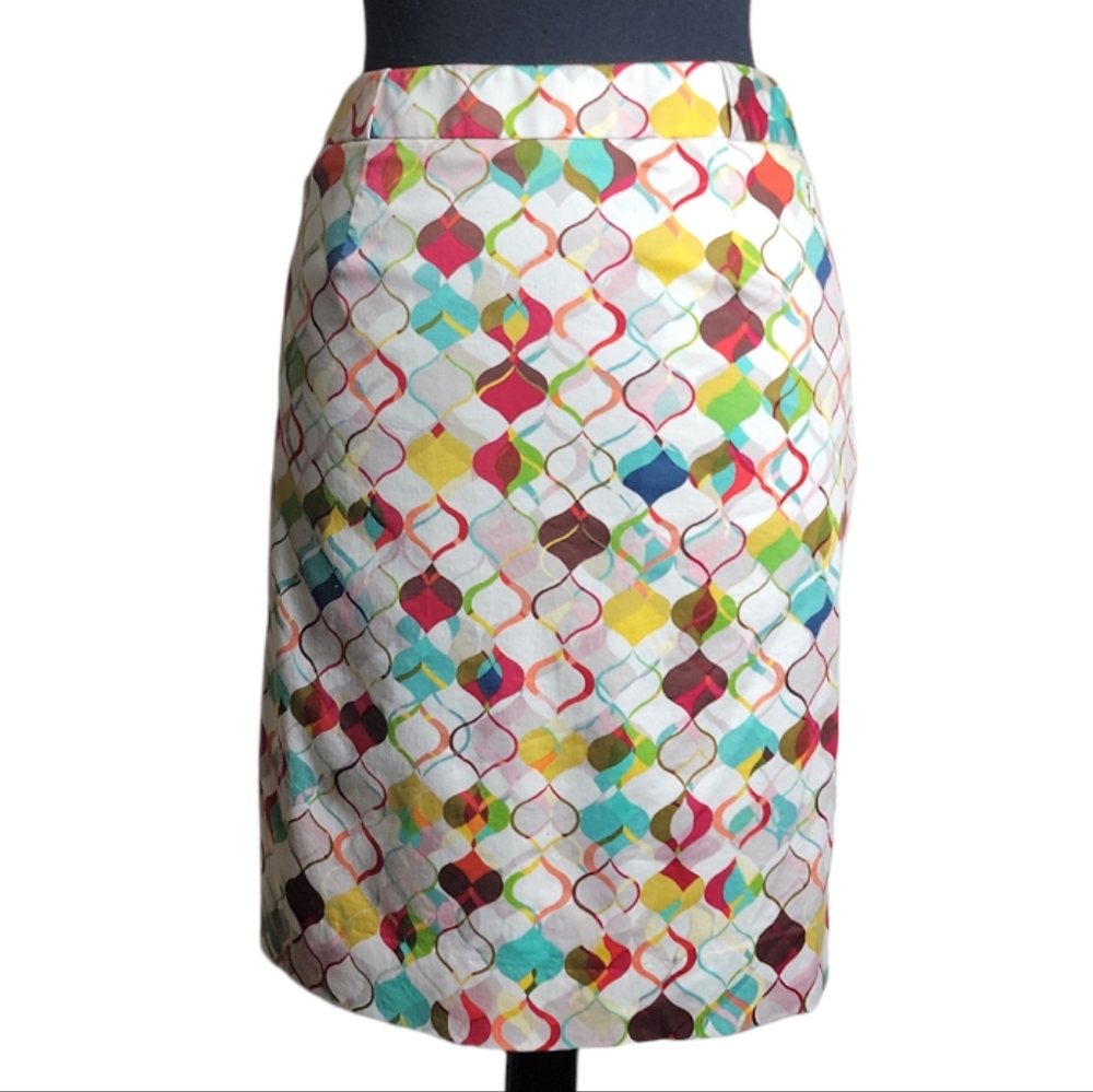 Etcetera geometric print A line skirt multicolor stretch women's size 8